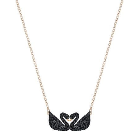 Double Swan Pendent Necklace - Black