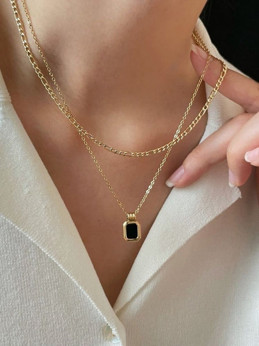 Double Chain Black Scarlett Necklace